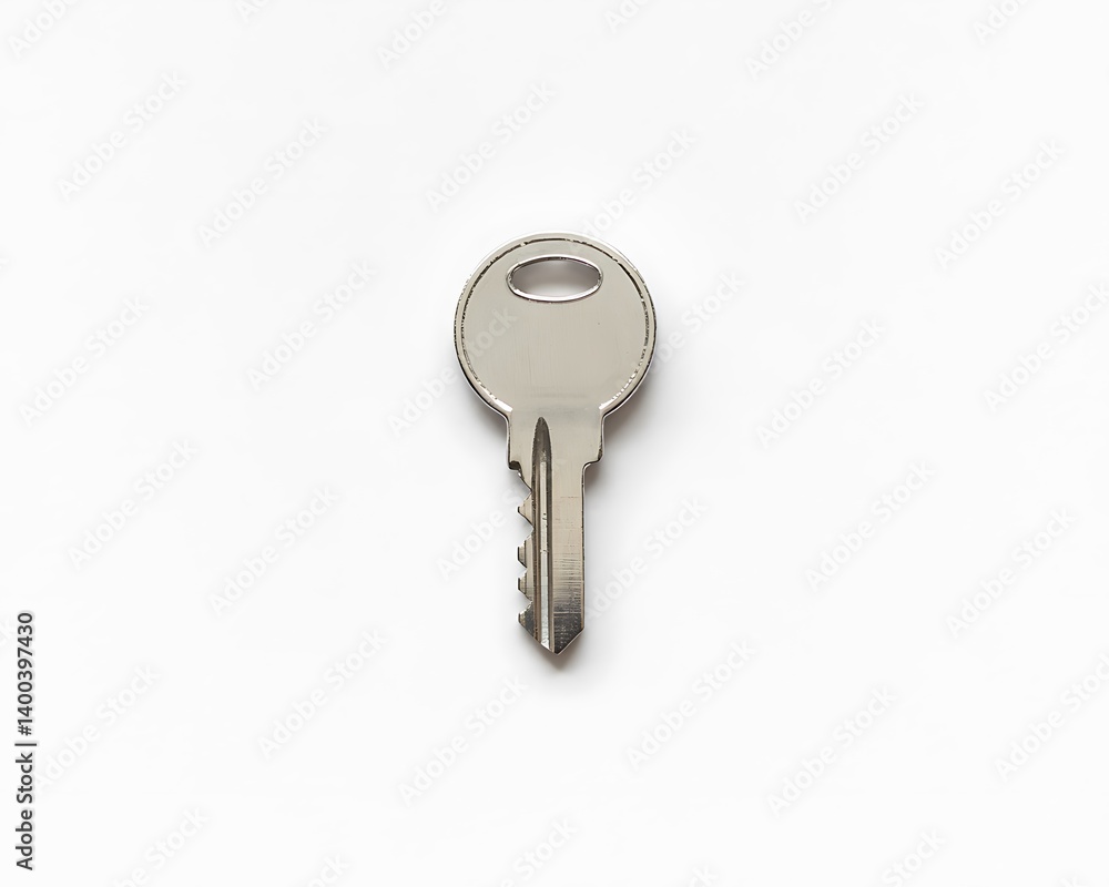 Plain metal house key isolated on white background. No branding or engravings. Simple security concept, essential access tool. Plain metal house key isolated on white background. No branding or engravings. Simple security concept, essential access tool.