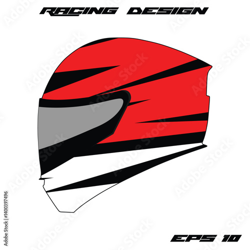 Sleek racing helmet design featuring dynamic red and black stripes on a white background