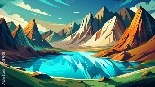 A hidden mountain lake glowing turquoise in the sun, fed by distant glaciers and surrounded by silence