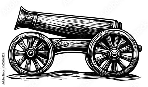 Historic Woodcut Style Cannon on Wheels Illustration Design