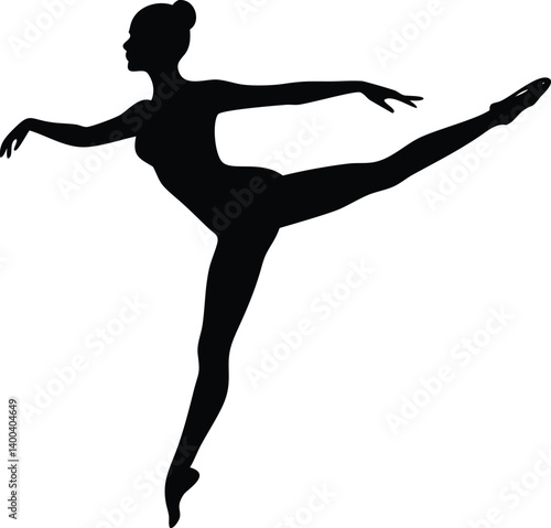 Elegant Ballerina Silhouette, Classic Pose with Extended Leg on White Background