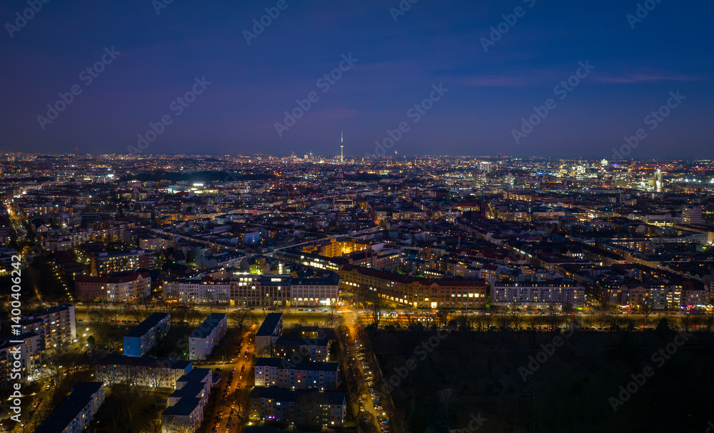 Naklejka premium Berlin at night with the TV tower | from the air