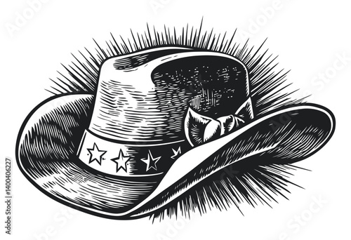 Vintage Woodcut Illustration of a Western Cowboy Hat Design