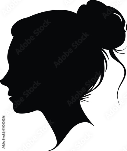 Elegant Woman Silhouette in Profile with Hair Bun and Transparent Background