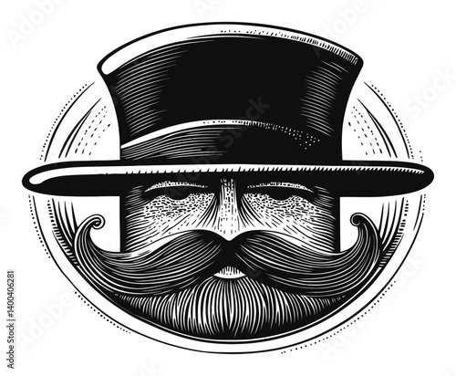 Vintage Woodcut Illustration of a Man with Mustache and Top Hat