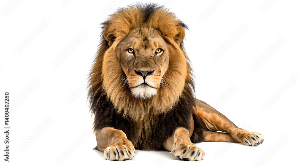 Obraz premium Majestic Lion Resting in Serenity: A Powerful Portrait of Strength, Grace, and Regal Presence Captured in Stillness, Highlighting the Noble Beauty of Nature’s Fiercest Guardian in Pristine Clarity