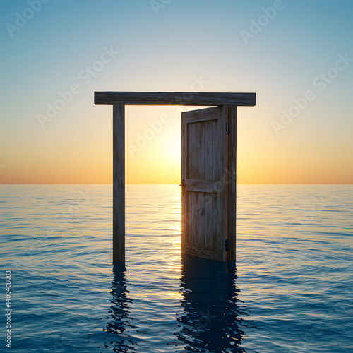 A Door Standing Alone in the Middle of the Ocean