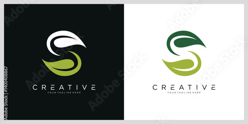Initial letter S monogram logo with leaf design