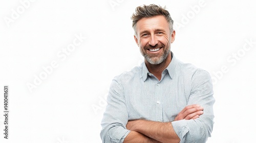 Happy Mid-Aged Business Owner in Portrait Format Smiling Brightly
