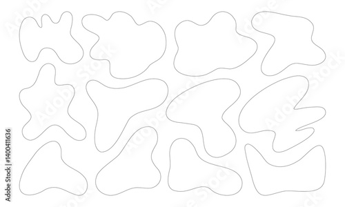 Minimalist Abstract Organic Blob Shape. A collection of 12 hand drawn abstract blob shapes with organic flowing contours and modern minimalist style perfect for creative backgrounds and design element