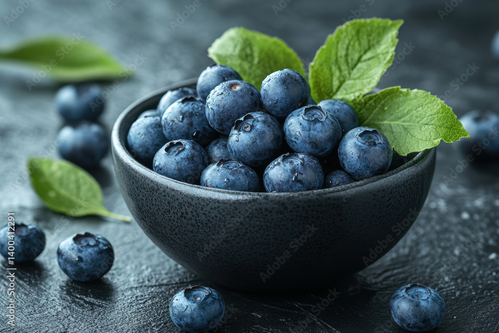 Blueberries in a bowl with fresh mint leaves. Blueberries in a bowl with fresh mint leaves.
