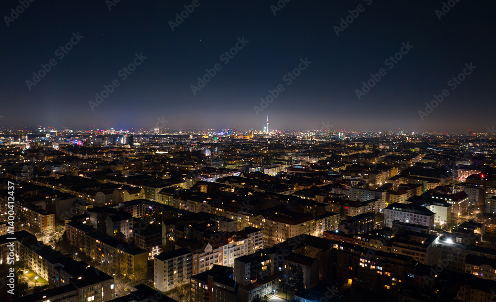 Fototapeta premium Berlin at night with the TV tower | from the air