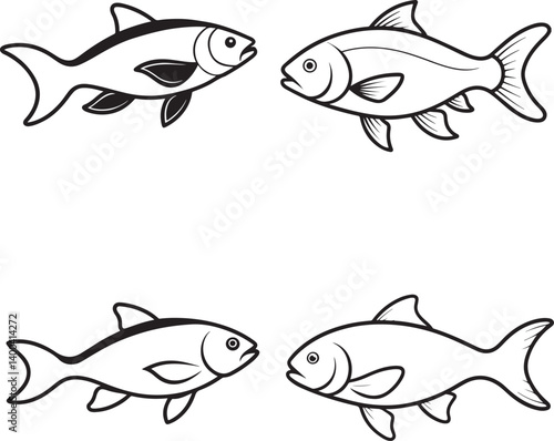 silver, sing danio, spadefish and stinging line art design