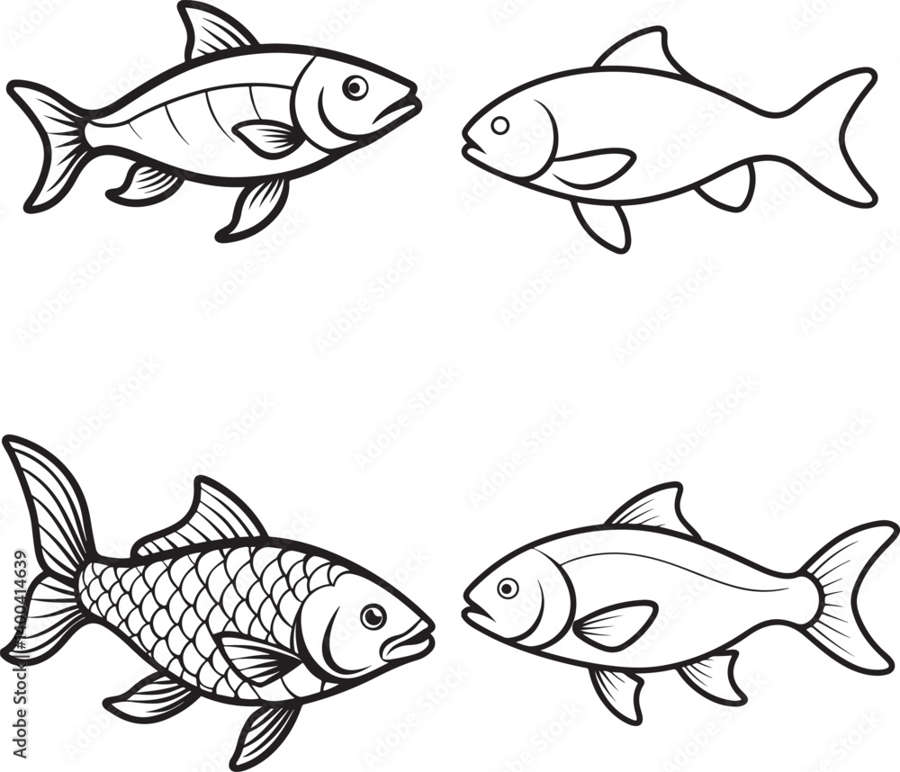 Fototapeta premium silver, sing danio, spadefish and stinging line art design