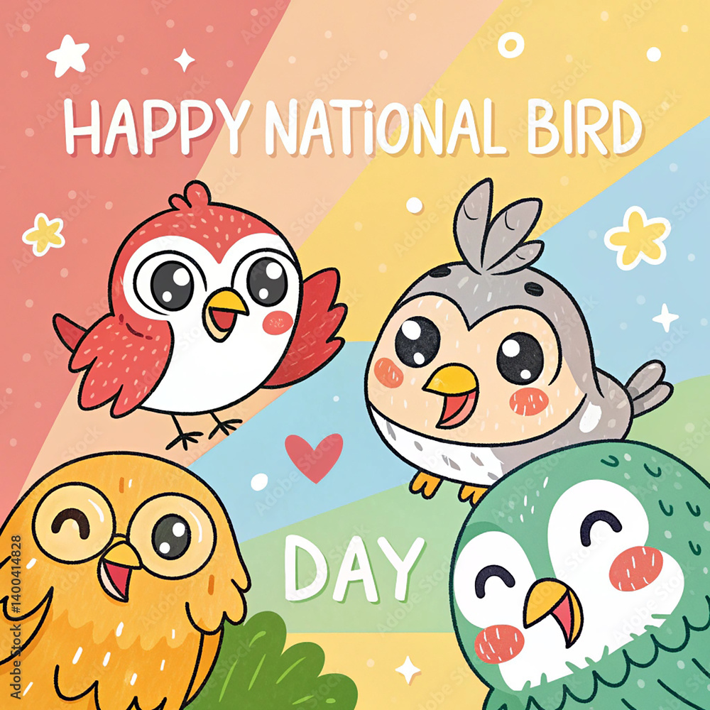 Obraz premium Happy national bird day poster illustration