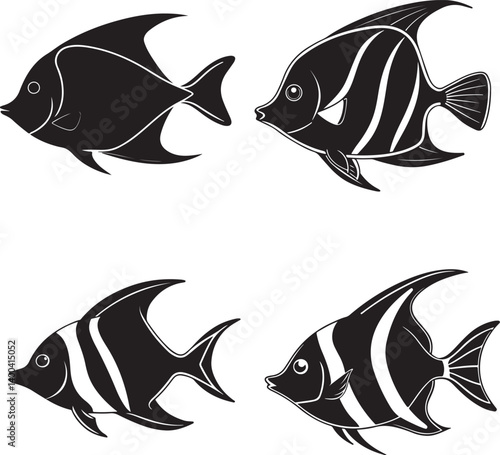 silver, sing danio, spadefish and stinging line art design