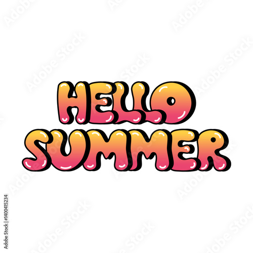 Hello summer in y2k style. Summer round text for posters, stickers, invitations isolated without background. Vector illustration 