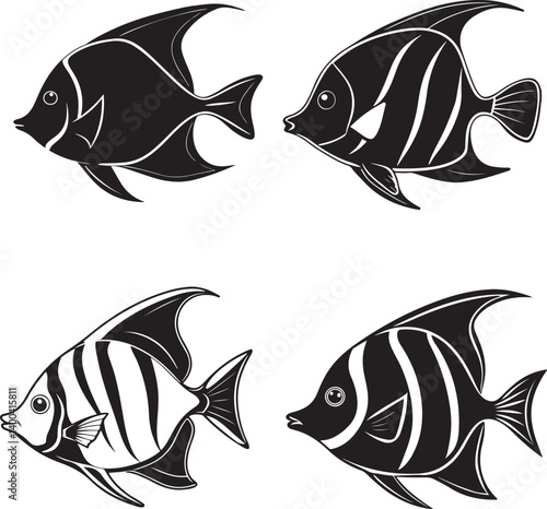 silver, sing danio, spadefish and stinging line art design