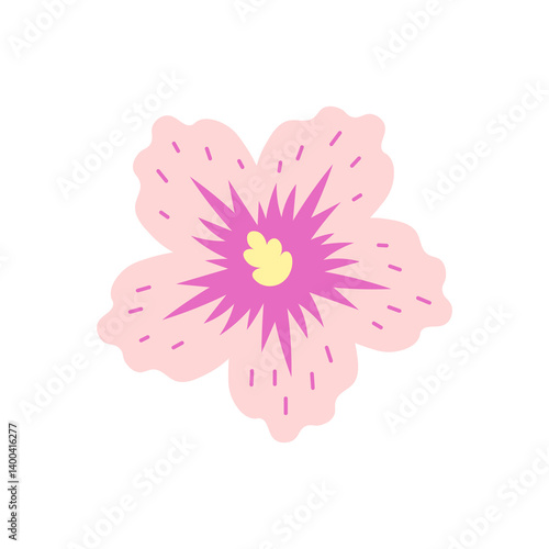 Pink Hibiscus Flower. Hand drawn floral blossom with petals in doodle style. Flat vector illustration Mugunghwa symbol