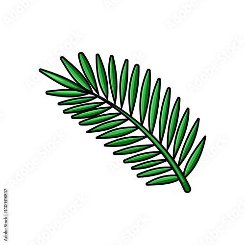 Palm tree leaf isolated without background in a black outline. Vector illustration