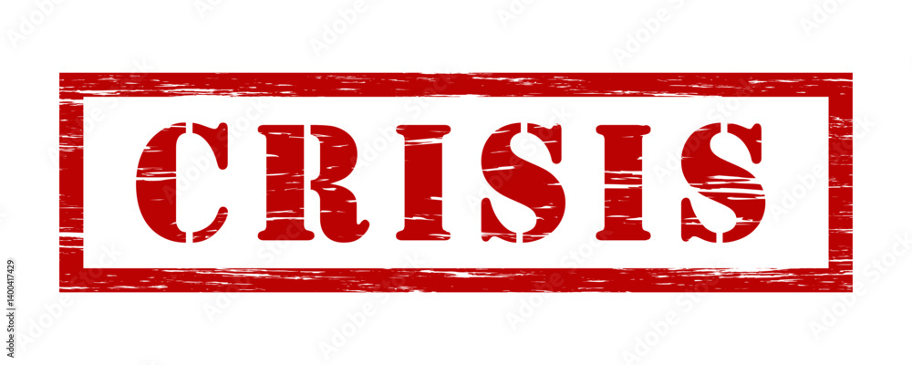 Crisis word red stamp, imprint silhouette isolated on white. Framed text of grunge style for overlay. Vector clipart warning title for world economic, financial and stock market crisis news. Crisis word red stamp, imprint silhouette isolated on white. Framed text of grunge style for overlay. Vector clipart warning title for world economic, financial and stock market crisis news.