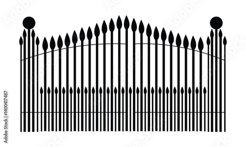 Fence and gates vector icon. Silhouette of  black fence icon. Protection Garden, house and farm, security equipment. Beautiful gate vector illustration.