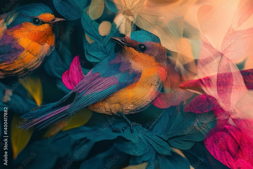 Obraz premium multi-layer printing, inner glow, birds color scheme, holiday card ultra hd
