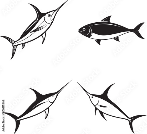 silver, sing danio, spadefish and stinging line art design
