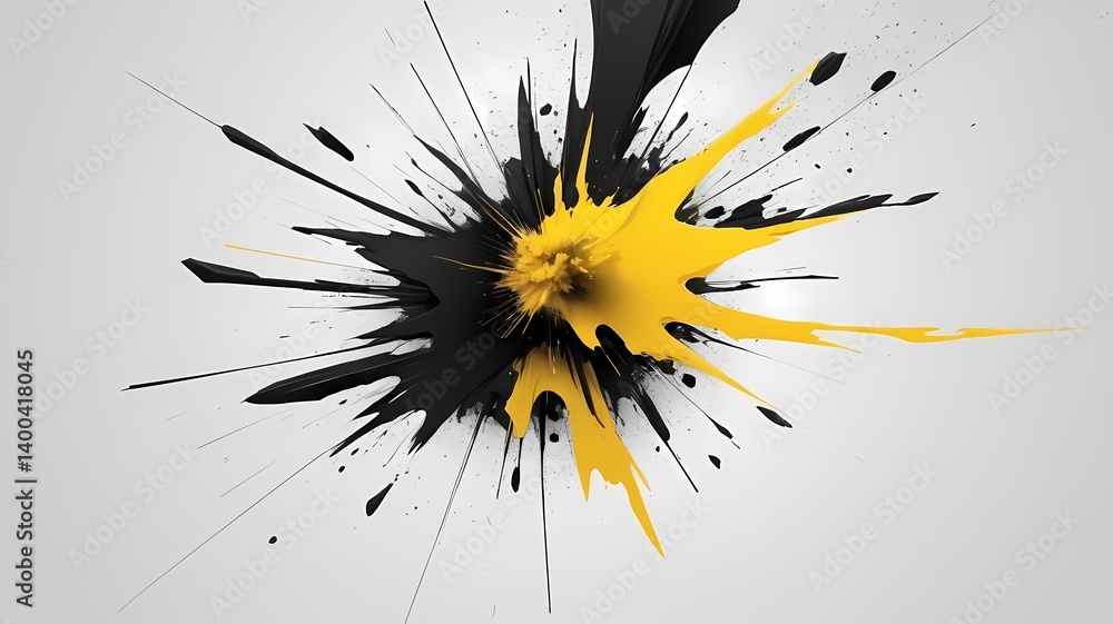 Minimalist black-and-white grid with a sudden explosion of yellow color splash, abstract and sharp Minimalist black-and-white grid with a sudden explosion of yellow color splash, abstract and sharp