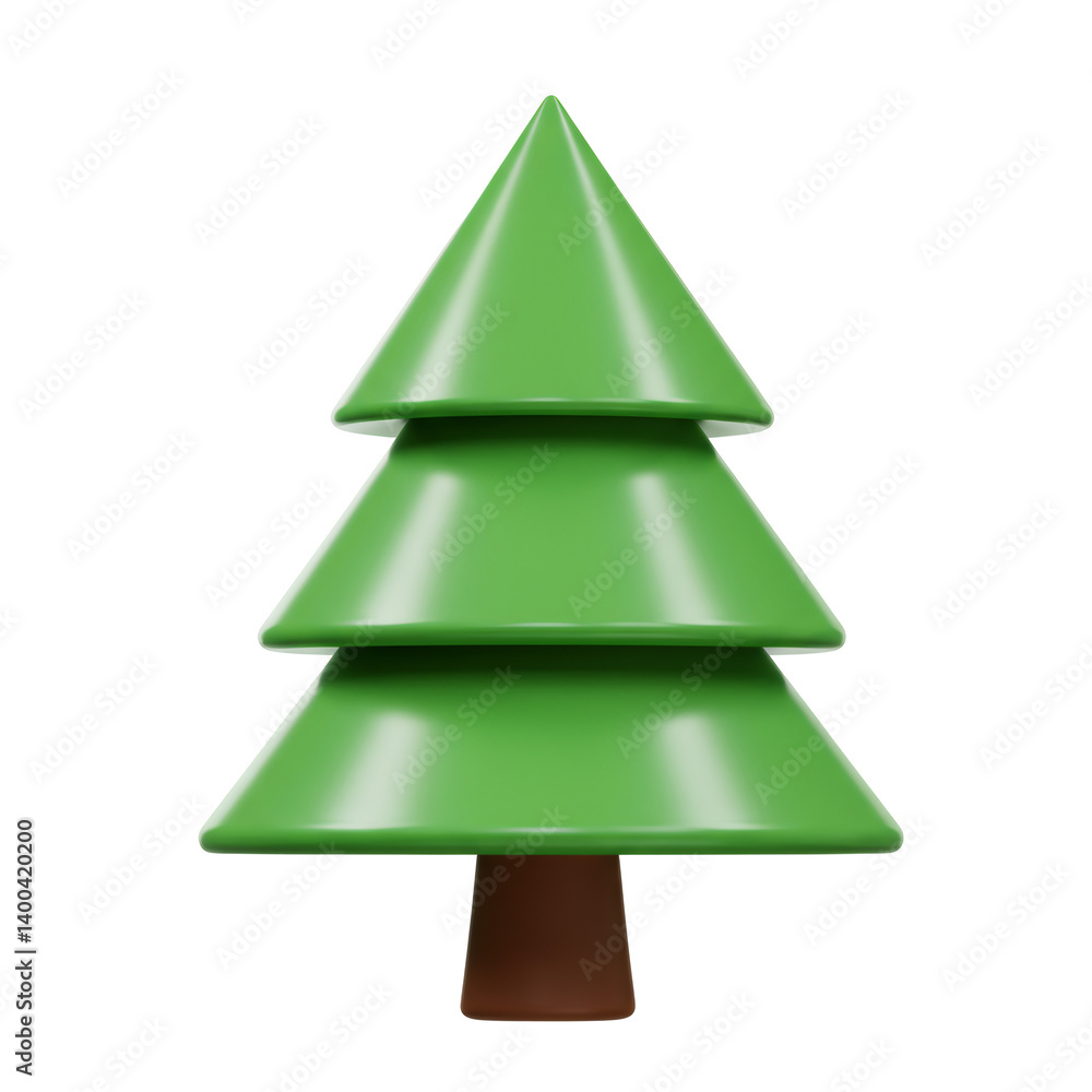 Green Stylized 3D Christmas Tree on Transparent Background Green Stylized 3D Christmas Tree on Transparent Background