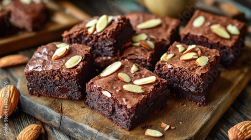 Rich fudgy brownies with roasted almonds, perfect for enjoying with a hot beverage