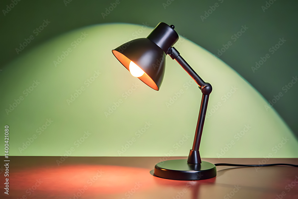 Table Lamp Casting a Bright Light, Illuminating a Desk Against a Light Background Table Lamp Casting a Bright Light, Illuminating a Desk Against a Light Background