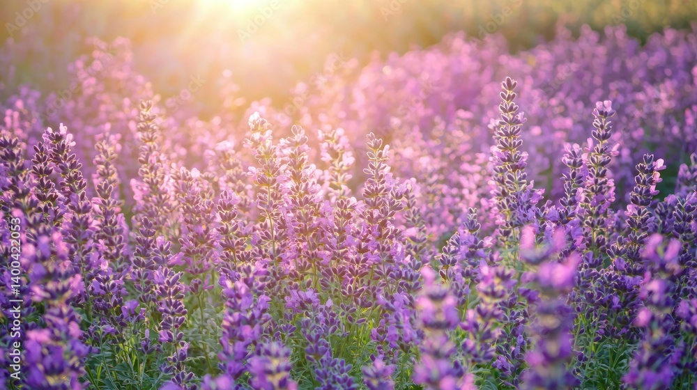 Obraz premium A serene flower field with gentle sunlight.