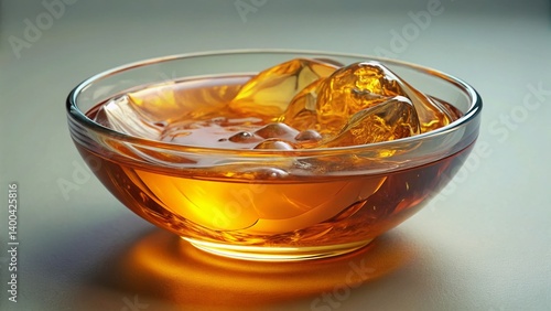 Macro Photo: Amber Glass Bowl with Liquid, Isolated