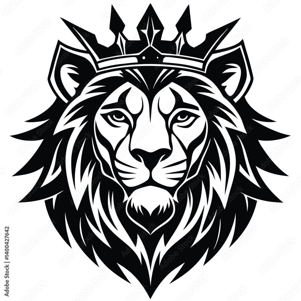 Fototapeta premium Wild lion head vector art illustration, a powerful animal mascot symbol
