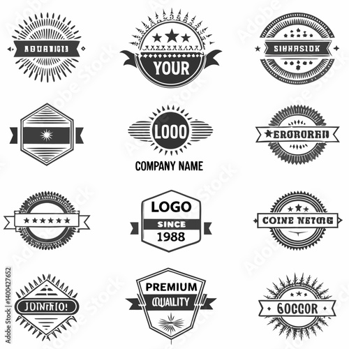 Vintage badge. Retro brand name logo badges, company label and hipster frame vector illustration set 