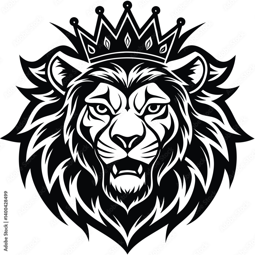 Fototapeta premium Wild lion head vector art illustration, a powerful animal mascot symbol