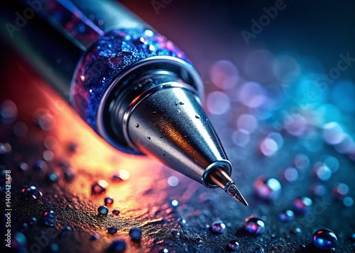 Macro Close-up of a Ballpoint Pen Tip and Ink Detail - Stock Photo