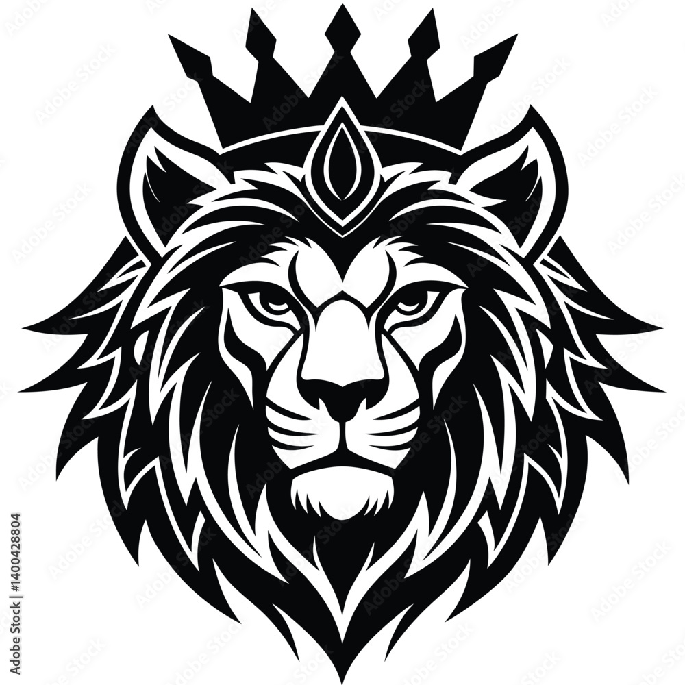 Fototapeta premium Wild lion head vector art illustration, a powerful animal mascot symbol