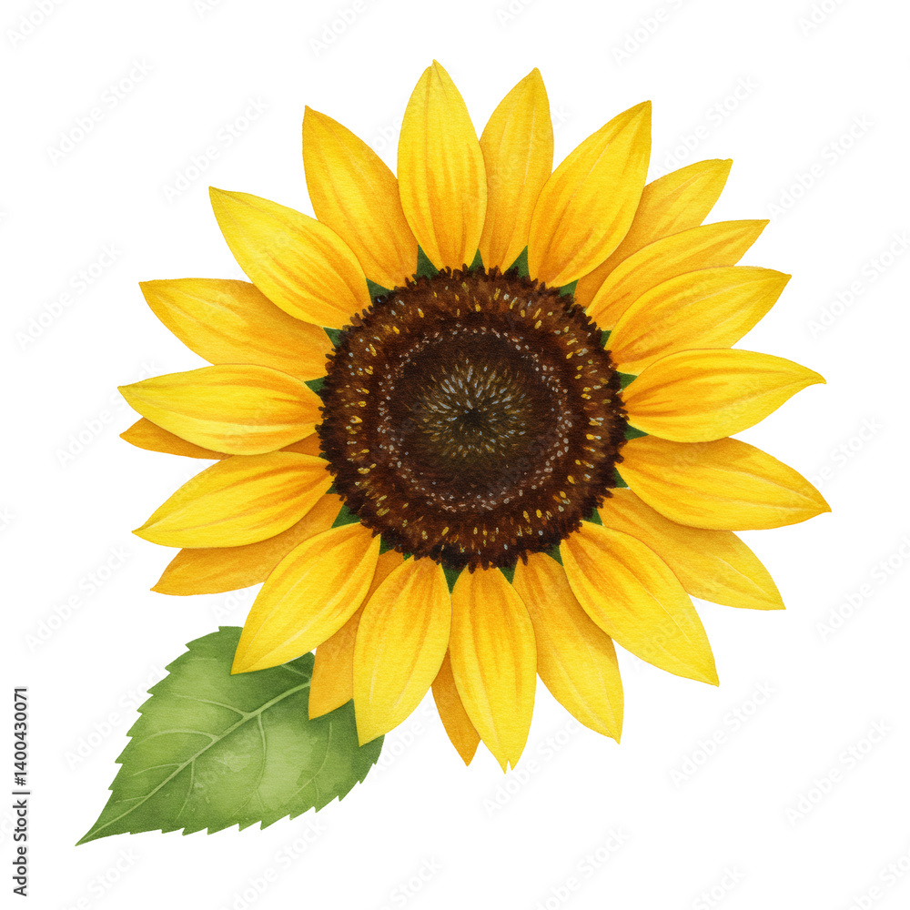 Vibrant Yellow Sunflower with Green Leaf on Transparent Background Vibrant Yellow Sunflower with Green Leaf on Transparent Background