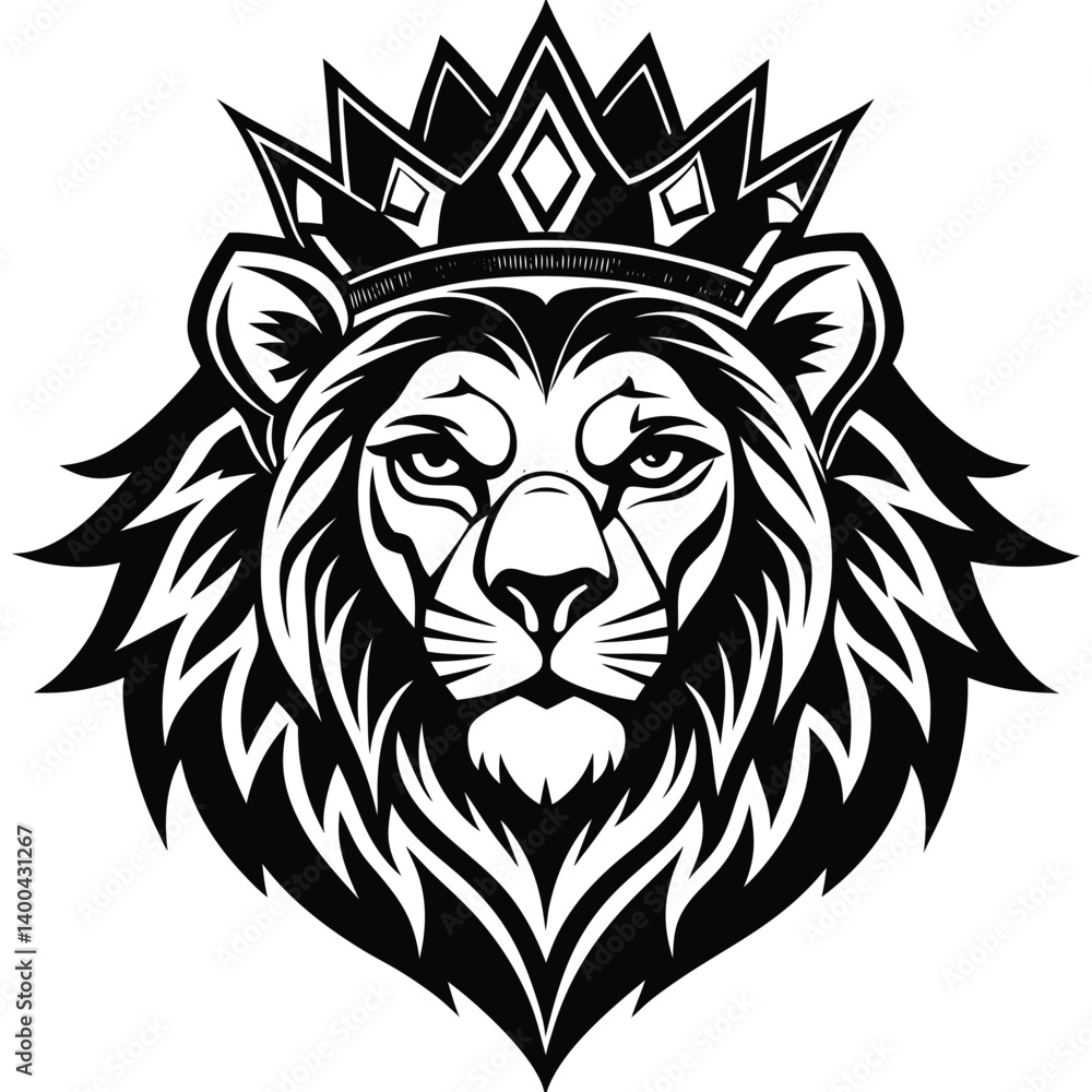 Fototapeta premium Wild lion head vector art illustration, a powerful animal mascot symbol