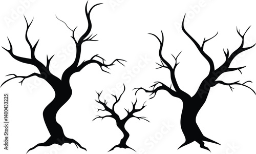 Silhouette Trees with Bare Branches on Transparent Background Creepy Forest