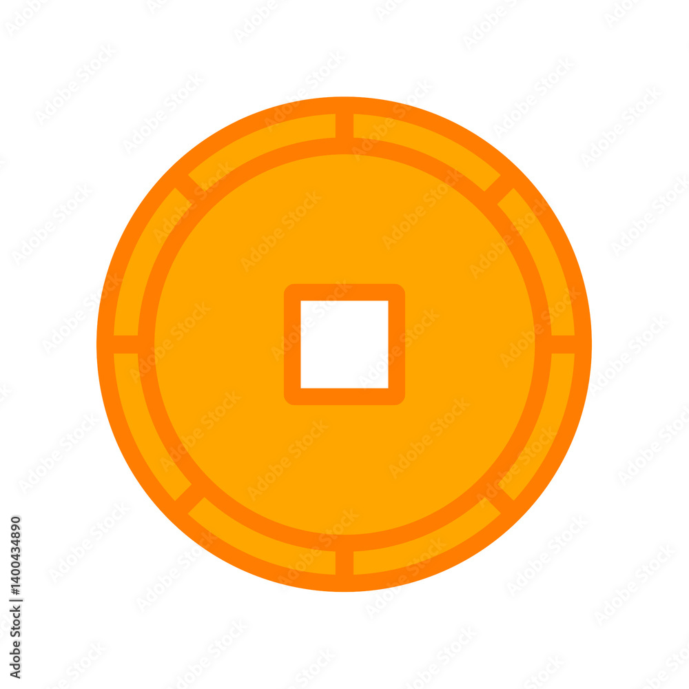 Illustration of ancient coins with simple and modern design in gold color.Chinese coin Illustration of ancient coins with simple and modern design in gold color.Chinese coin
