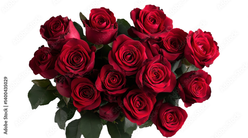 Obraz premium bouquet of red roses heart shape top view on white background