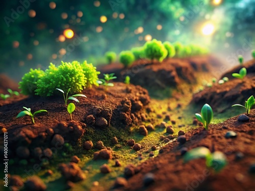 Obraz na płótnie Lush Green Plant Sprout Emerging from Rich Soil - Close Up Long Exposure w salonie