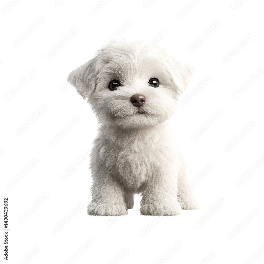 Adorable Maltese Puppy Sitting, White Fluffy Dog, Cute Pet Portrait Adorable Maltese Puppy Sitting, White Fluffy Dog, Cute Pet Portrait