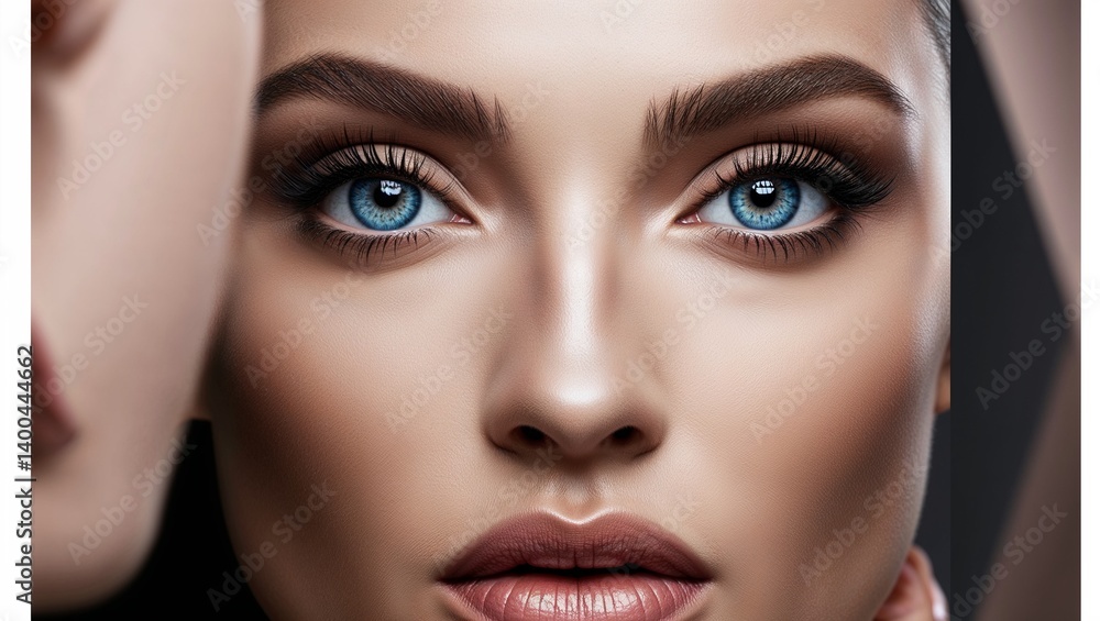 A striking close-up reveals the beauty of a woman's blue eyes. A striking close-up reveals the beauty of a woman's blue eyes.