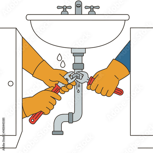 Plumbing Repair Expert Hands Fixing Leaky Sink Pipes