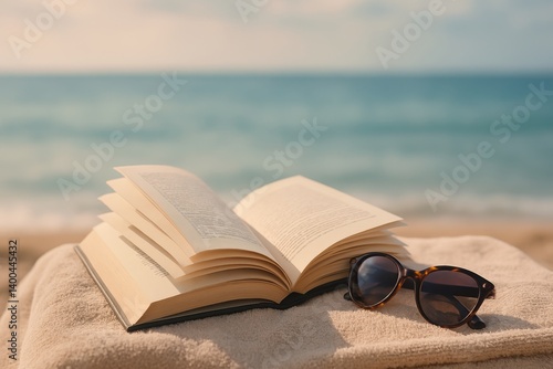 Relaxing by the Beach With a Book and Sunglasses During Sunset