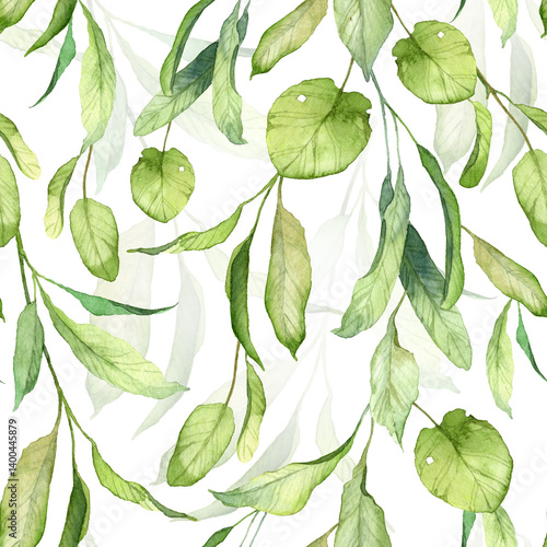 Wallpaper Mural Square seamless pattern with realistic deatiled green leaves - watercolor botanical design for wallpapers, fabric and wrapping paper Torontodigital.ca